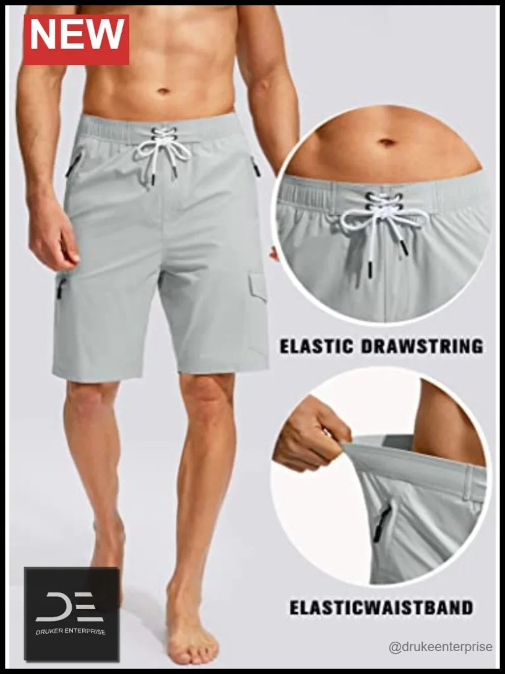 Men's Quick Dry Board Shorts 5 Pockets Swim Trunks UPF 50+ No Mesh Liner